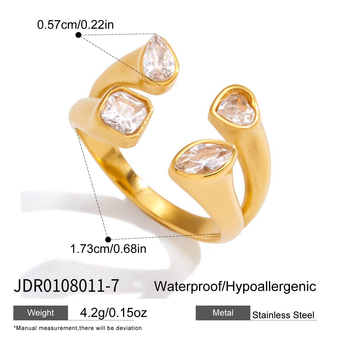 Elegant Geometric Cubic Zirconia Inlay PVD Stainless Steel Ring for Women