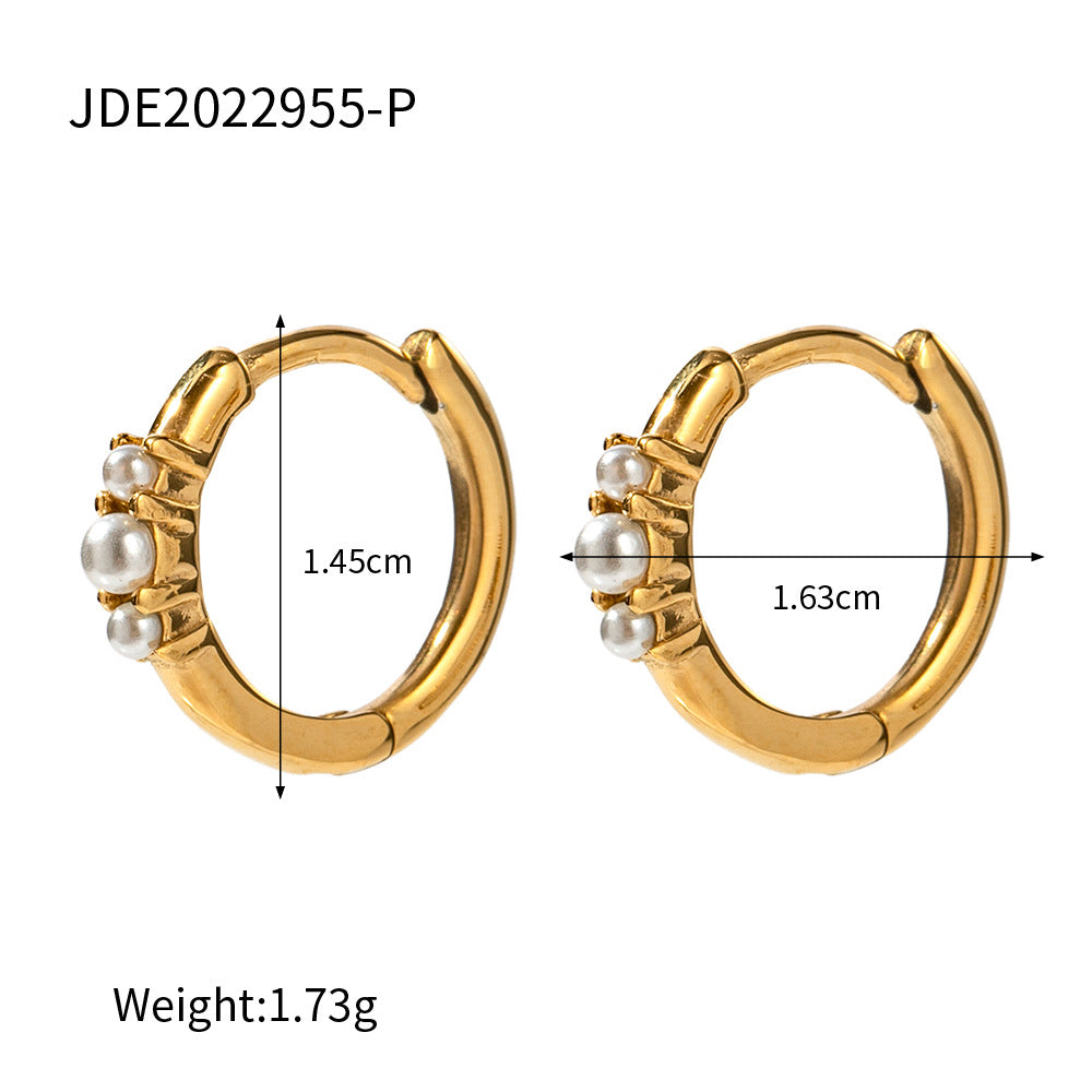 Geometric Circular Pearl Hoop Earrings for Women Stainless Steel Plated Trendy Jewelry