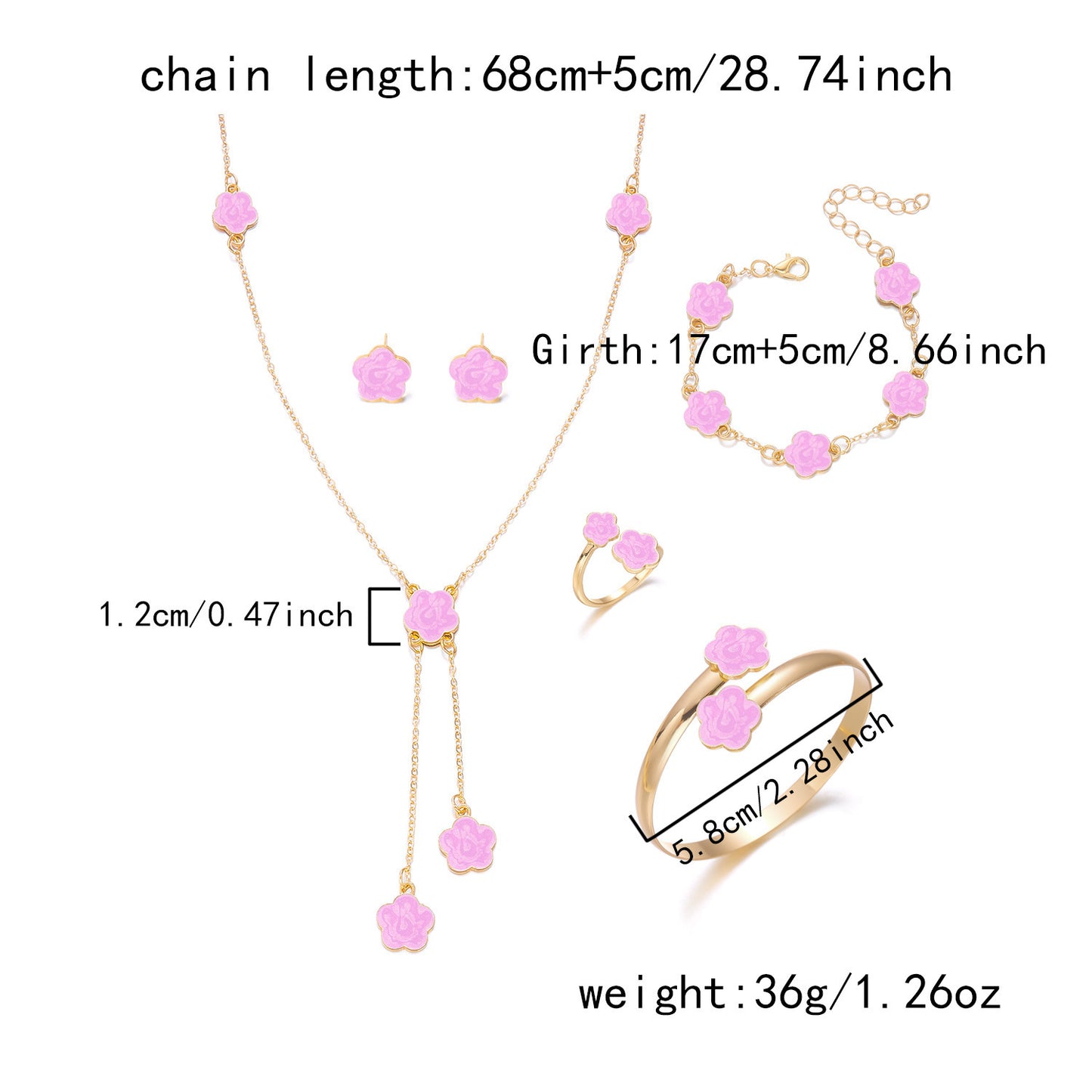 Luxury Floral Alloy Plated Ball Chain Necklace Set with Tassel and Earrings
