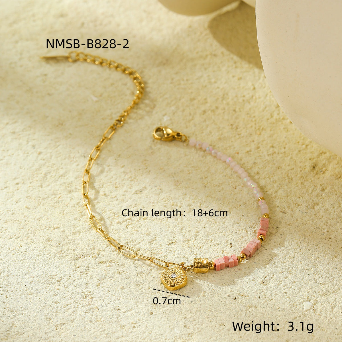 Fashionable Minimalist Square Geometric Beaded Bracelet in Stainless Steel with Zircon Inlay Adjustable for Women