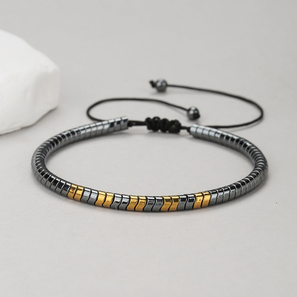 Unique Geometric Round Plated Hematite Handmade Adjustable Magnetic Bracelet for Men