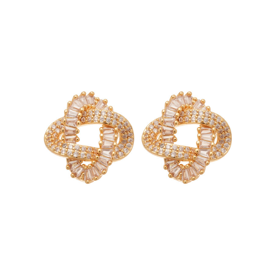 Orecchini a Perno Minimalisti Geometrici da Donna in Rame Placcato Oro con Zirconia Cubica