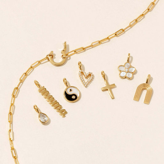 Vintage Brass Cross Butterfly Heart Letter Pendant Necklace with Floral Design for Women