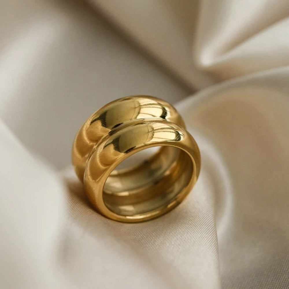 Anillo de acero titanio geométrico de doble capa con baño de oro de 18 quilates estilo minimalista Ins para mujer