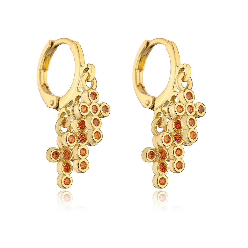 Geometric Pendant Earrings for Women with Copper Base Plated in 18K Gold and Micro-Pave Zirconia