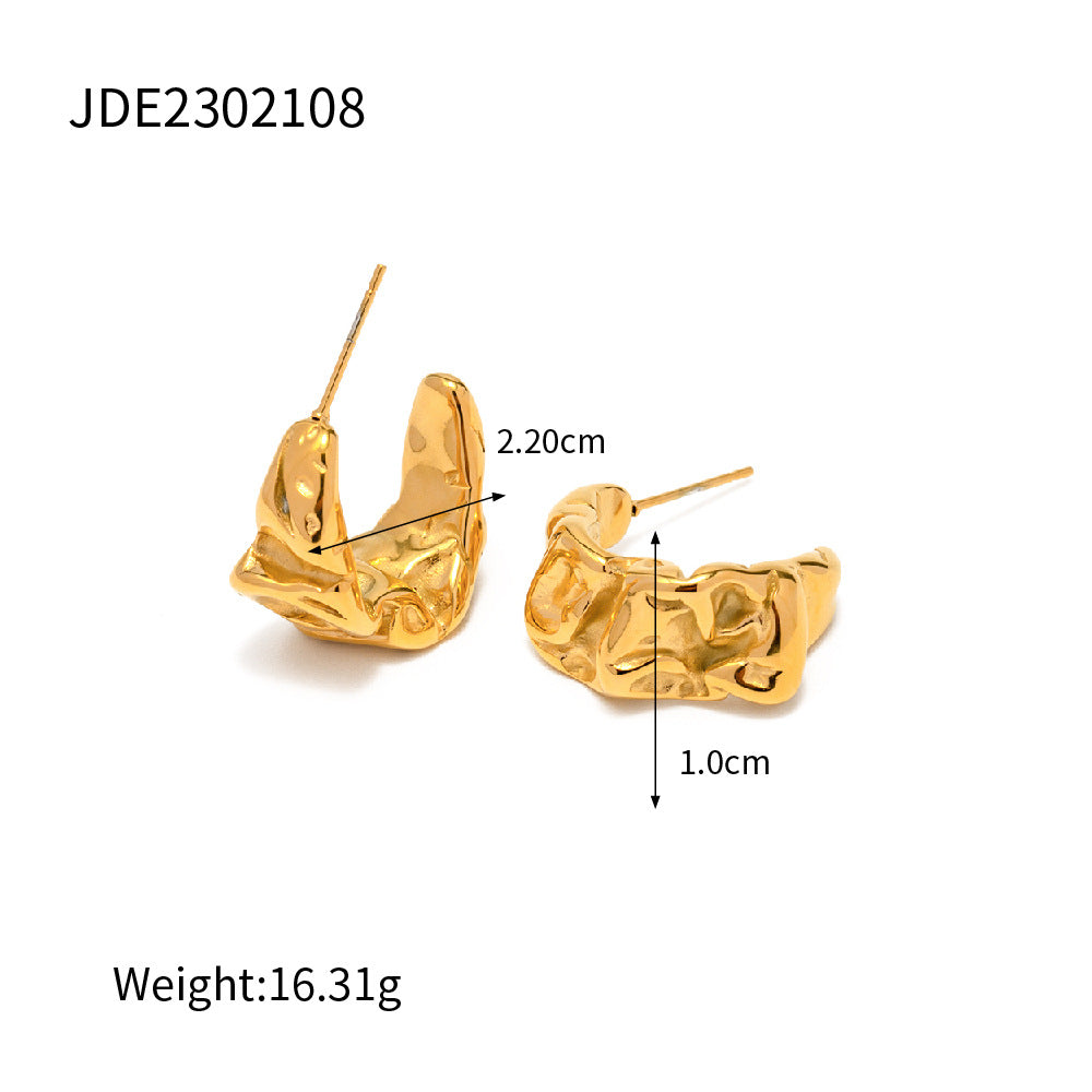 18K Gold Plated Geometric Round Stainless Steel Stud Earrings for Women
