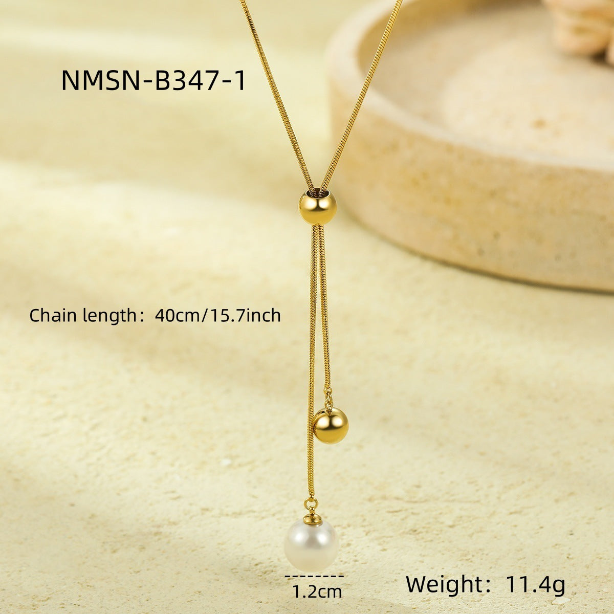 Collana Lunga Regolabile in Acciaio Inossidabile con Perle e Design Geometrico, Stile OL, alla Moda per Donna