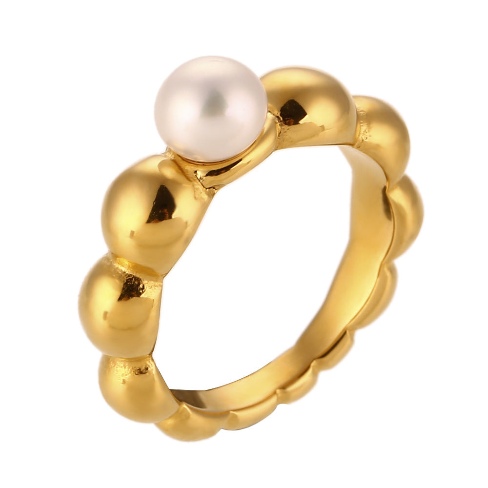 Anello geometrico vintage in acciaio inossidabile con placcatura in oro 18 carati e trama ondulata cava per donna