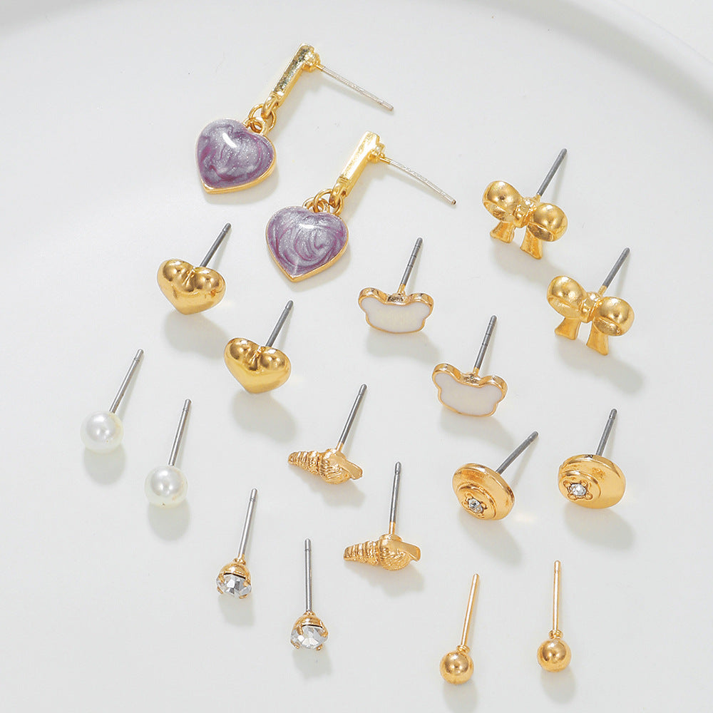 Heart Butterfly Geometric Alloy Drip Oil Rhinestone Stud Earrings for Women