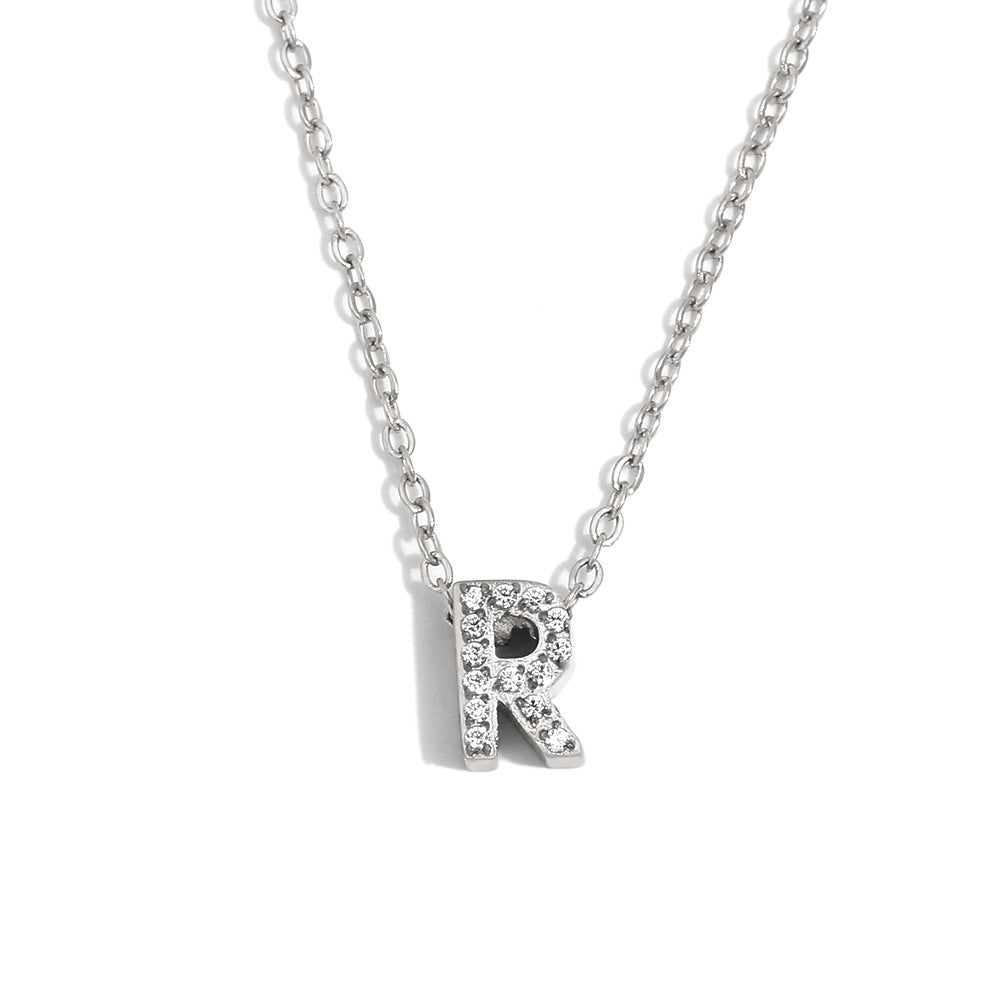 Minimalist Fashion Letter Pendant Necklace for Women Stainless Steel with 18K Gold Plating and Rhinestone Inlay