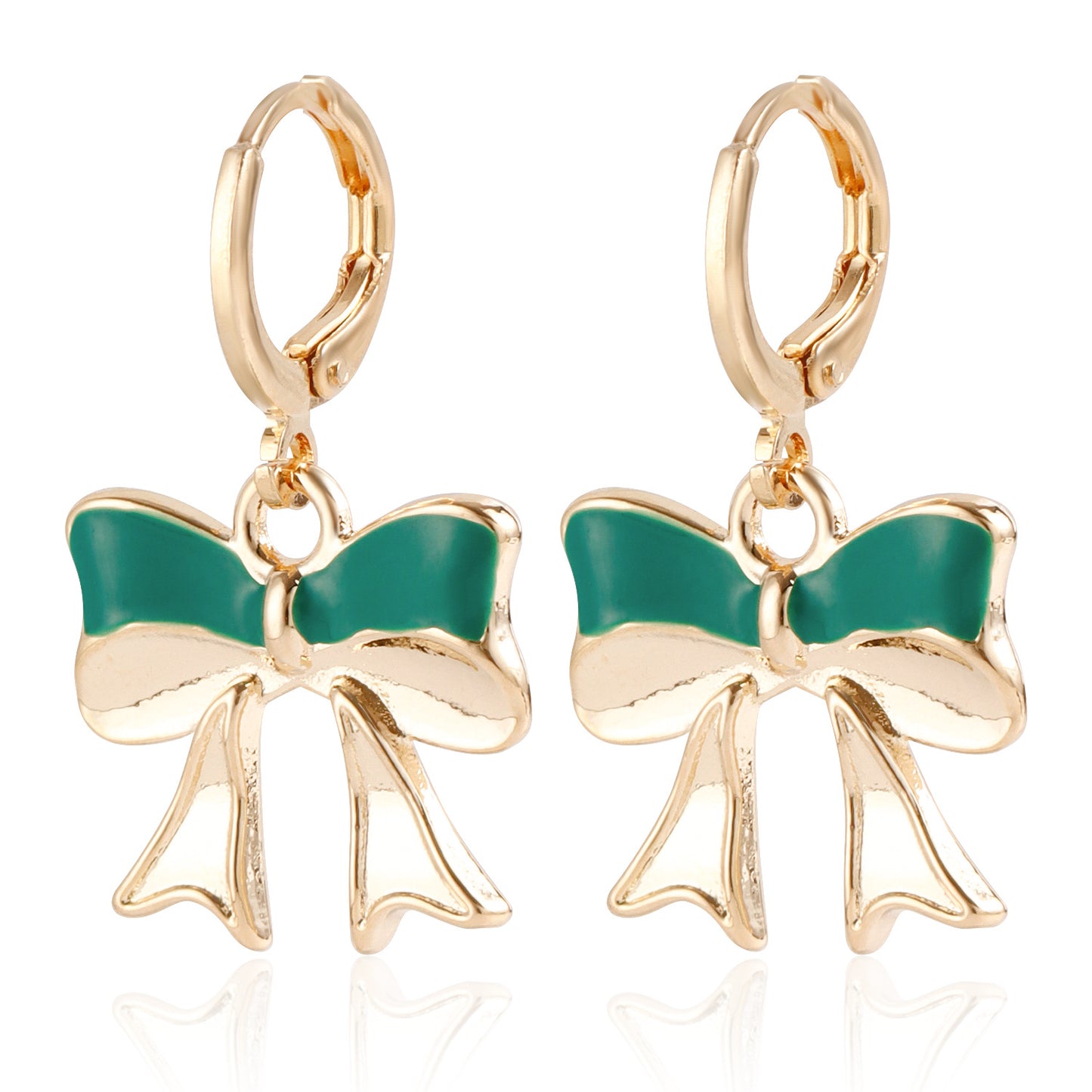 Fashionable Bow-Shaped Geometric Earrings in Alloy with Enamel Coloring and Plated Finish