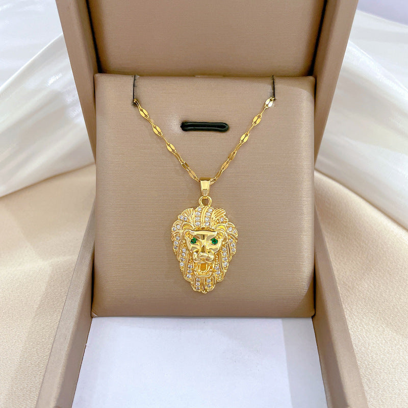 Minimalist Geometric Lion King Necklace for Women and Men with Stainless Steel Chain and Moon Motif