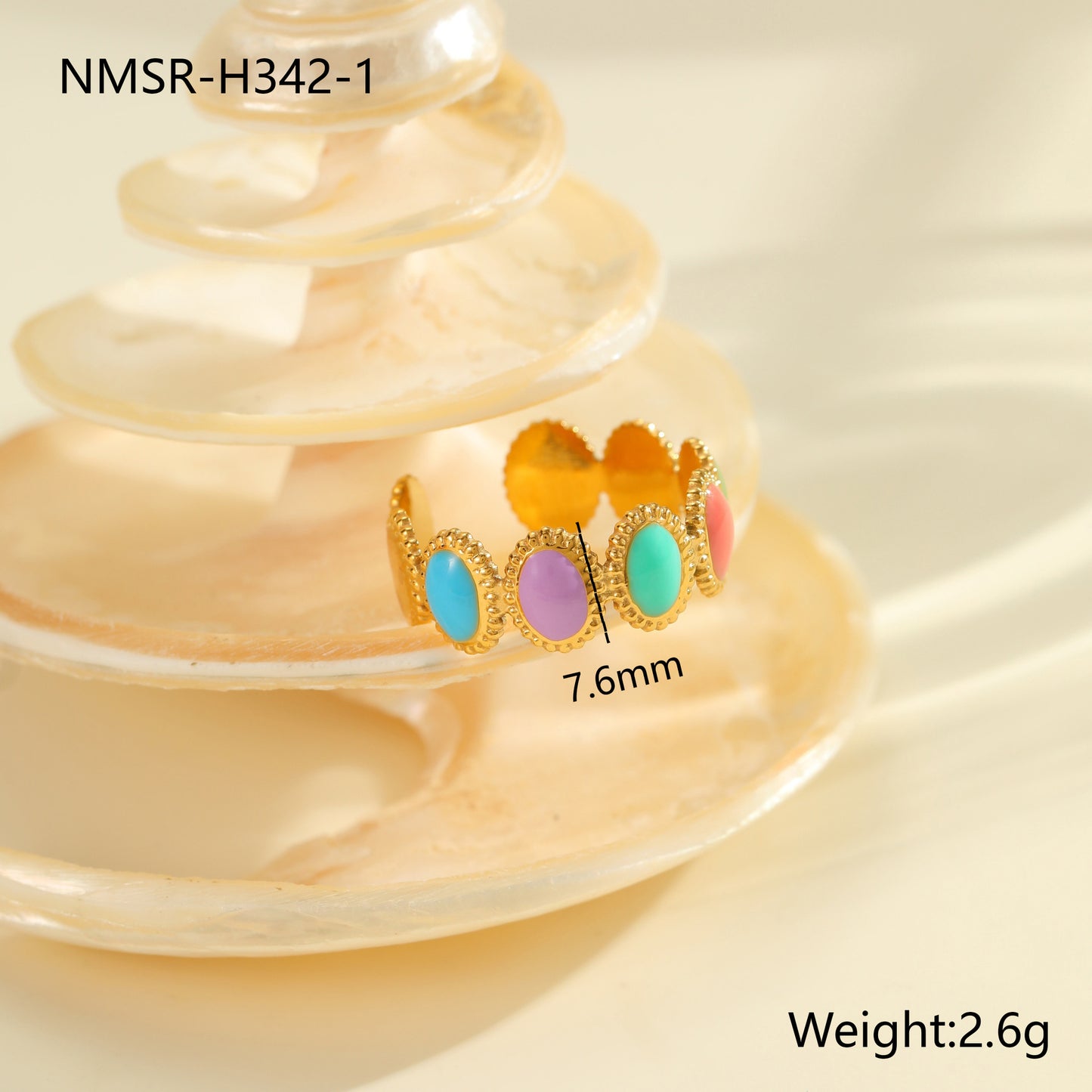 Anillo de Acero Inoxidable con Esmalte Floral Minimalista y Baño de Oro de 18K, Banda Abierta Ajustable para Mujer