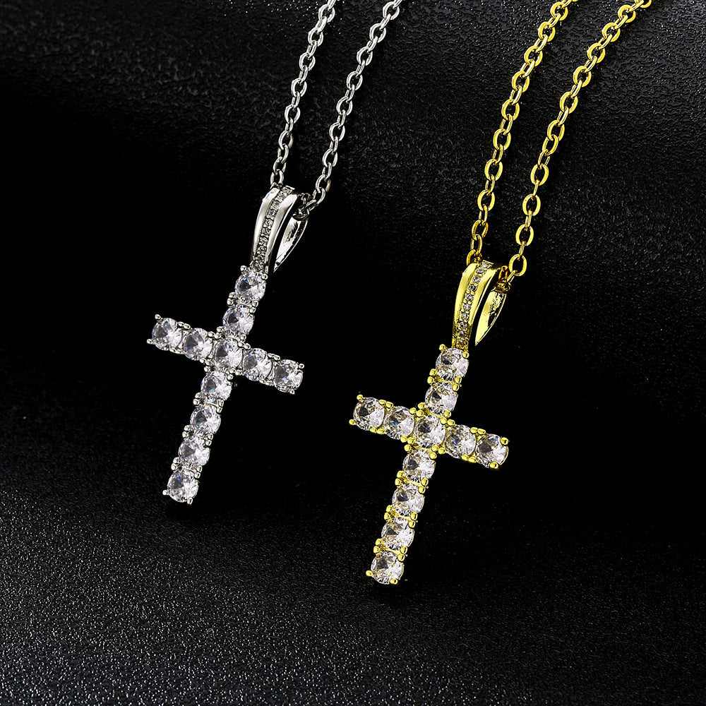 Collar con colgante de cruz minimalista en cobre con incrustaciones de circonita en cadena O para uso diario unisex