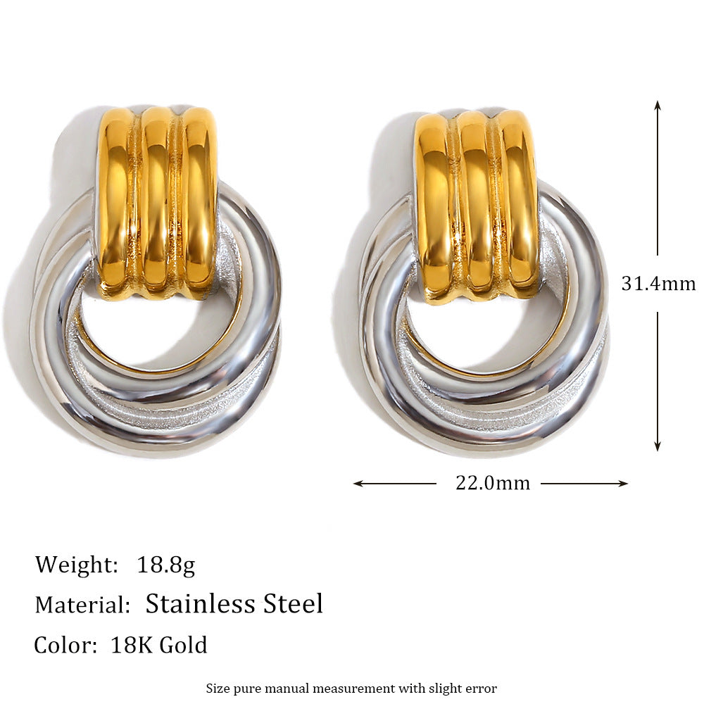 Fashionable Floral Frame Circle Pearl Stud Earrings for Women in Stainless Steel with 18K Gold Plating