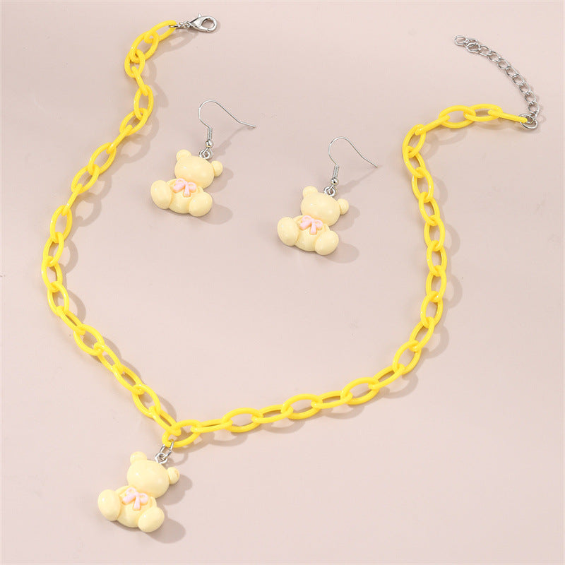 Set di collana con ciondolo a orso primaverile e floreale per bambini in resina con catena regolabile