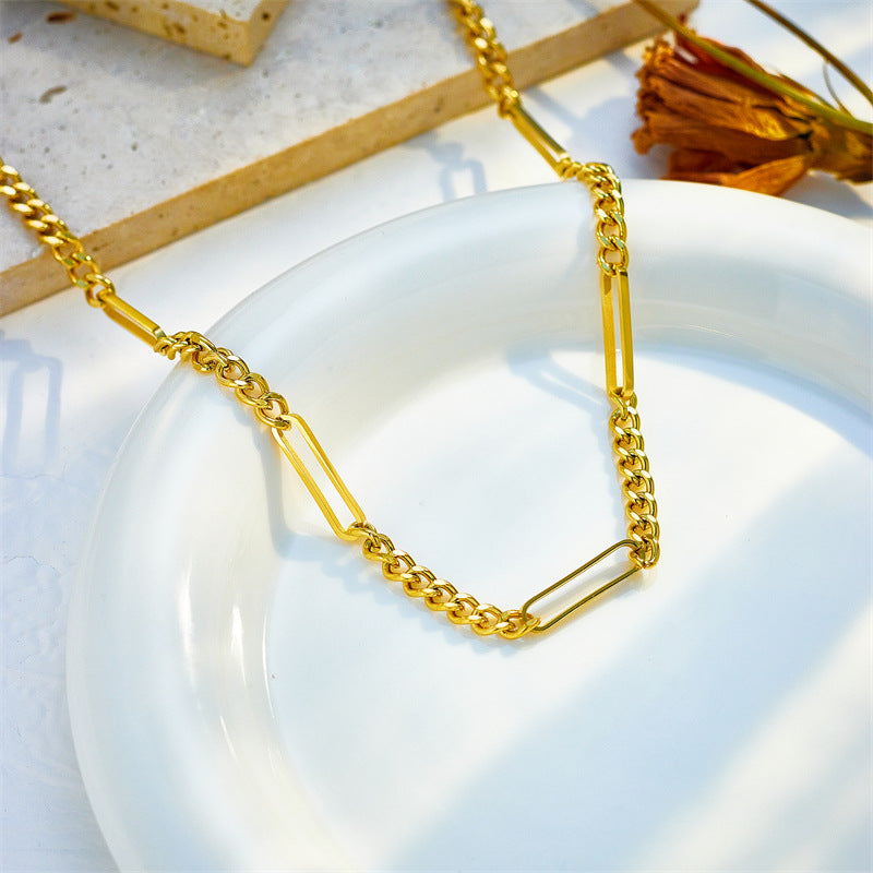 Punk Style Geometric Titanium Steel Plated Necklace with Asymmetrical Heavy Chain Design