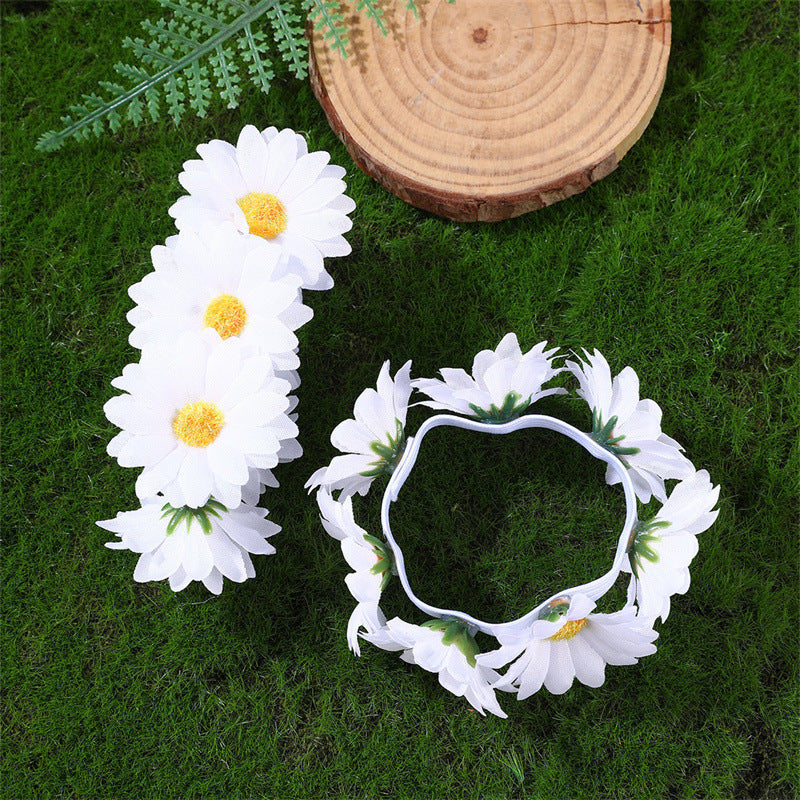 Cerchietto Floreale Elastico per Bambini con Dettagli in Resina a Girasole e Bordo in Pizzo in Tessuto