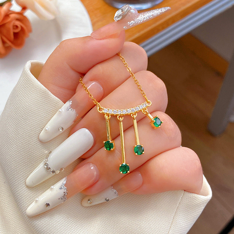 Elegant Luxury Micro-Inlaid Cubic Zirconia Fruit Shape Titanium Steel Necklace with Bamboo Chain