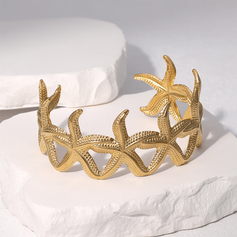Minimalist Casual 18K Gold Plated Star Stainless Steel Bracelet for Women