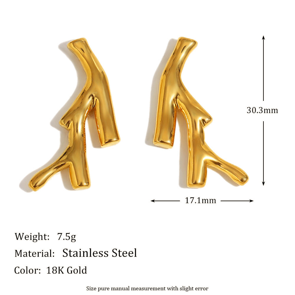 Minimalist Geometric Stainless Steel Ear Studs with 18K Gold Plating for Women