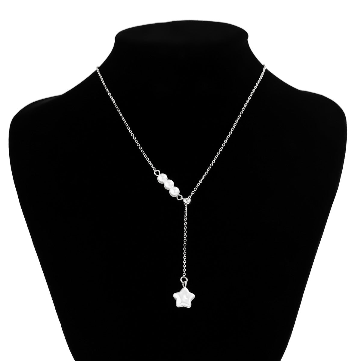 Minimalist Star-Shaped Imitation Pearl Pendant Necklace with Plated O-Chain for Women