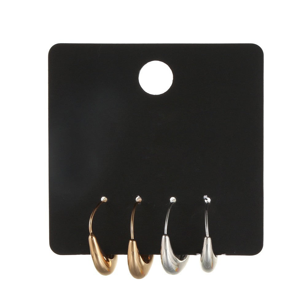 Vintage Geometric Leaf Compass Hollow Rectangle Round Stud Earrings Set Alloy Plated Micro-inlay Unisex