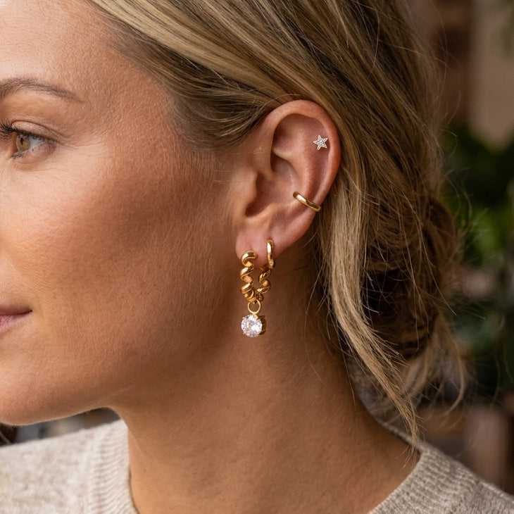Luxury Elegant Geometric Stainless Steel Plated Cubic Zirconia Stud Earrings for Women