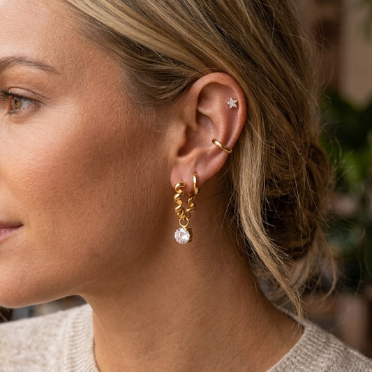 Luxury Elegant Geometric Stainless Steel Plated Cubic Zirconia Stud Earrings for Women