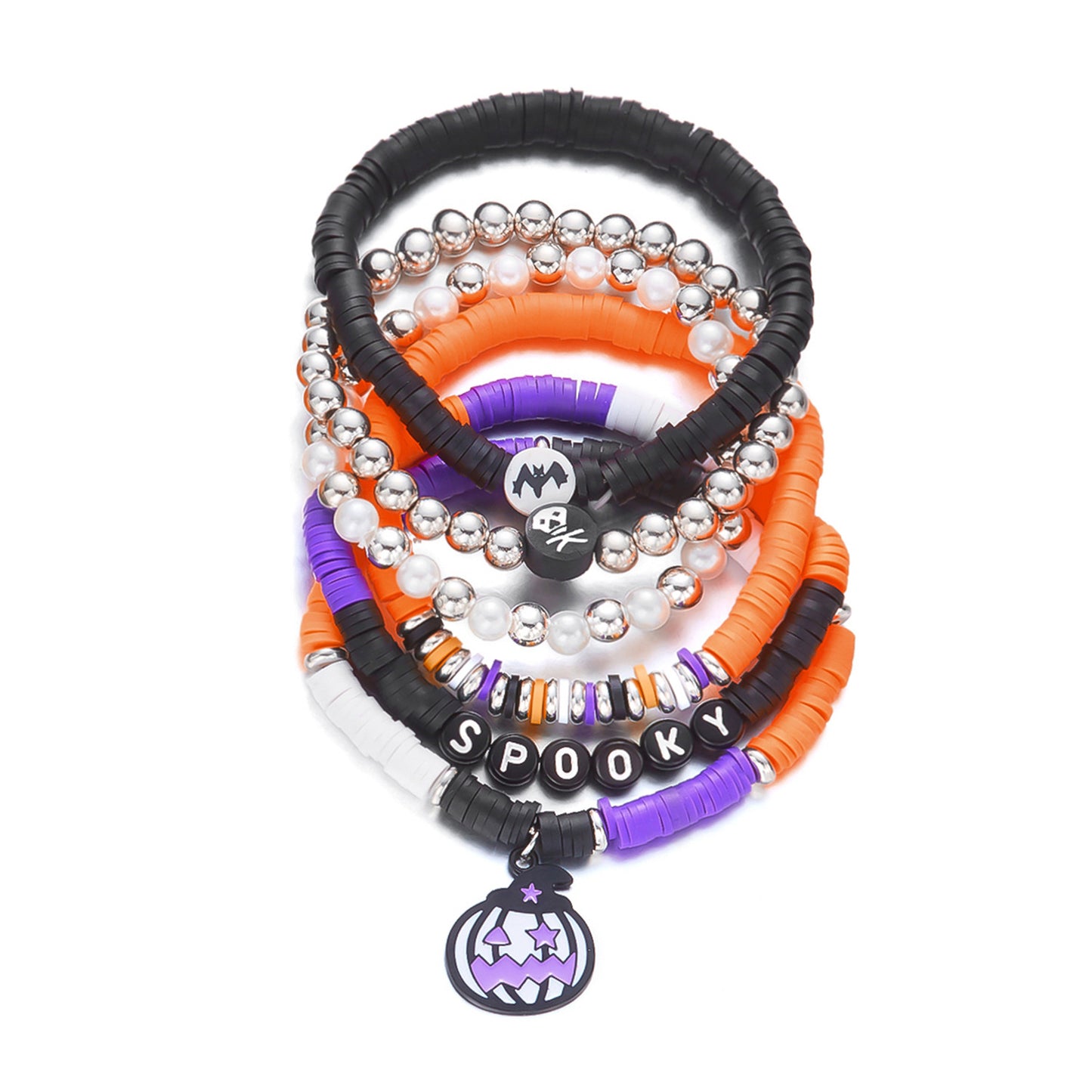 Cartoon Halloween Themed Handmade Alloy Bracelet with Pumpkin and Skull Charms for Women Geometric Letter Design