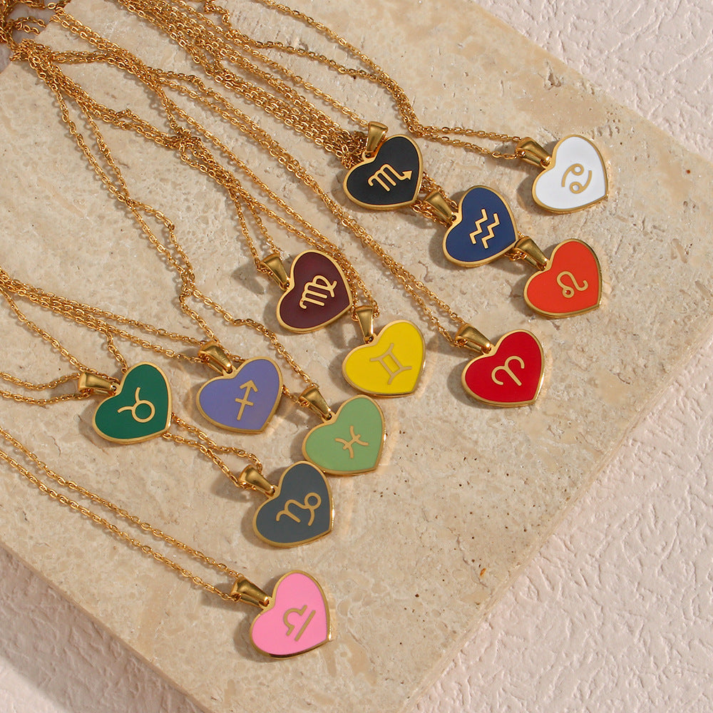 Collana Pendente Segno Zodiacale Minimalista da Donna in Acciaio Inossidabile con Finitura Smaltata