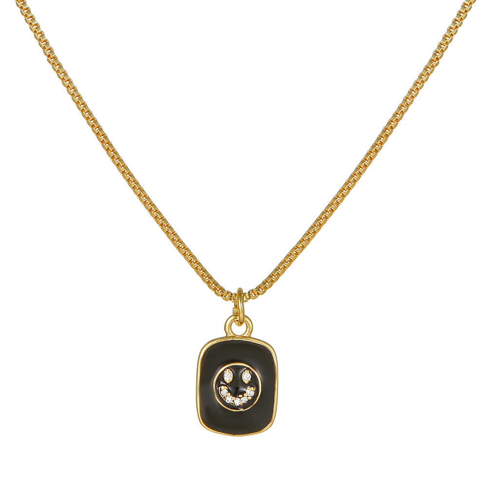 Elegant 18K Gold Plated Heart Geometric Brass Drip Oil Necklace with Cubic Zirconia for Unisex