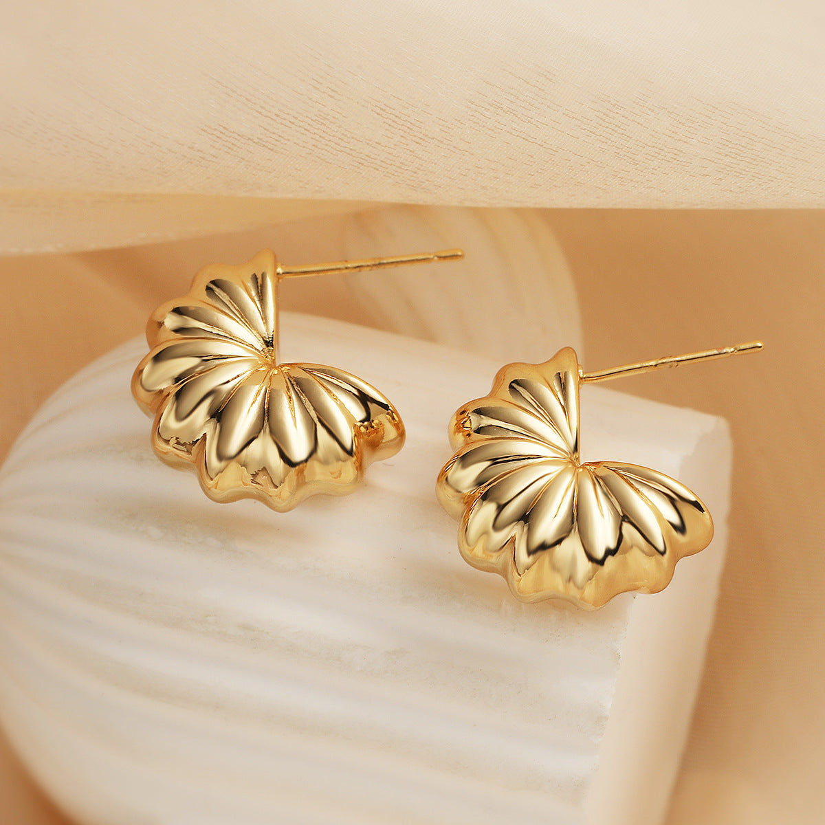 Irregular Geometric Copper Earrings with Real Gold Plating for Women, Fashionable Vintage-Style Studs