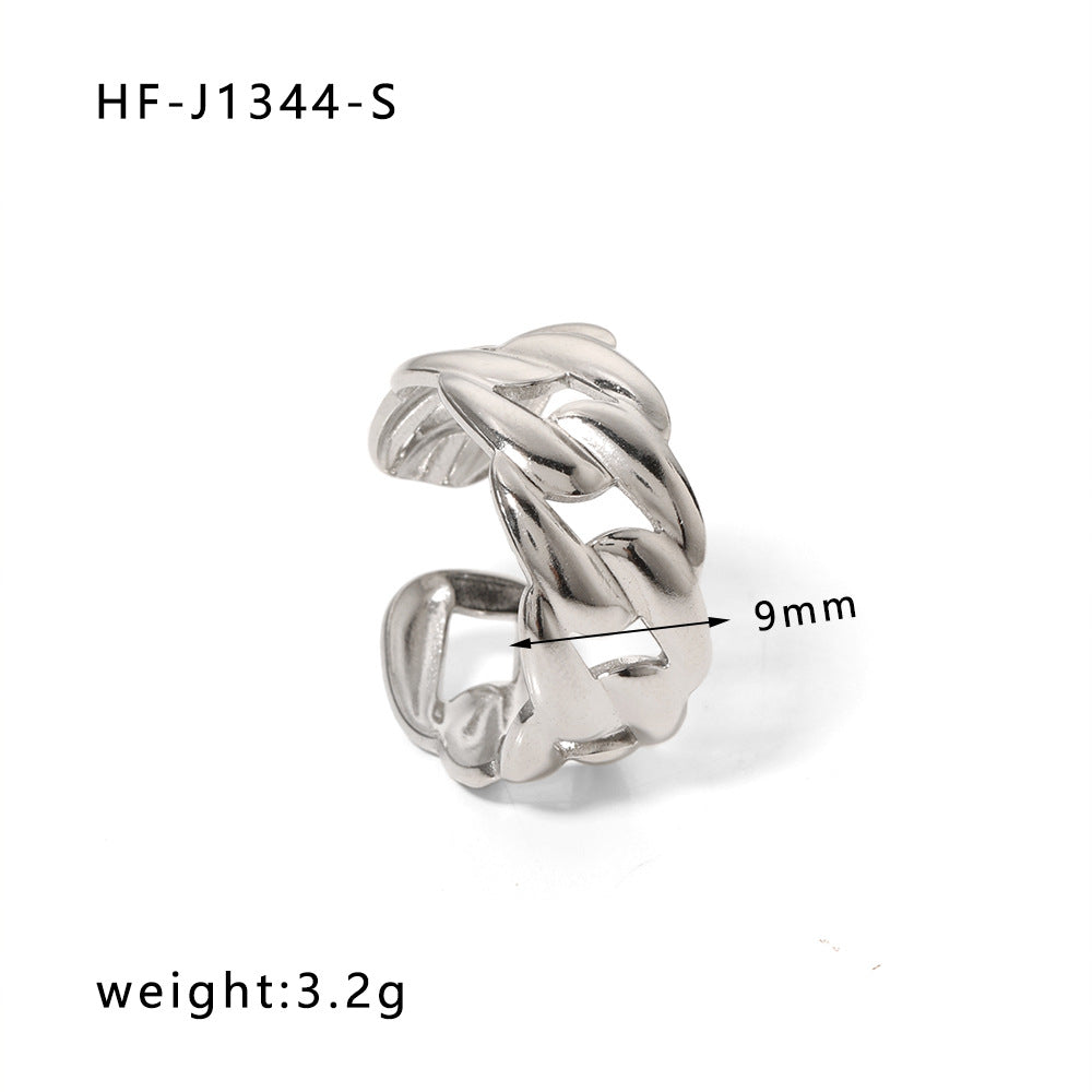 Anello da donna in acciaio inossidabile geometrico a forma di cuore, minimalista, con finitura placcata e design ispirato a una catena