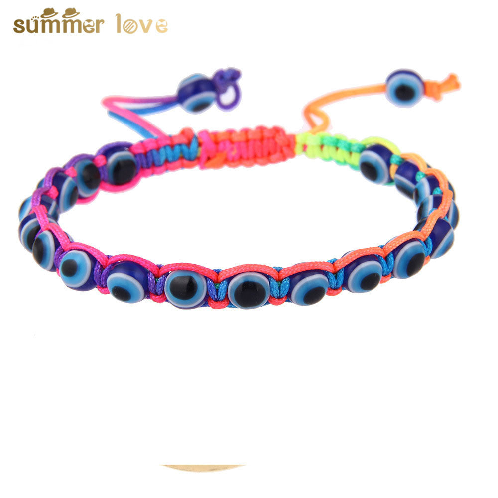 Ethnic Hand-woven Evil Eye Bracelet Unisex Colorful Cord Bangle