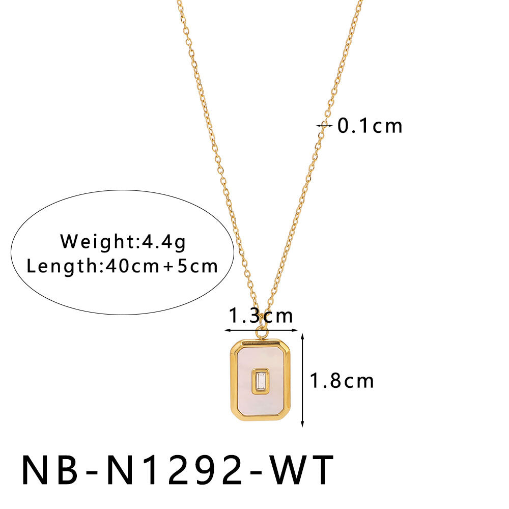 Collana con pendente geometrico in madreperla da donna con catena in acciaio inossidabile placcato oro 18 carati e dettagli floreali