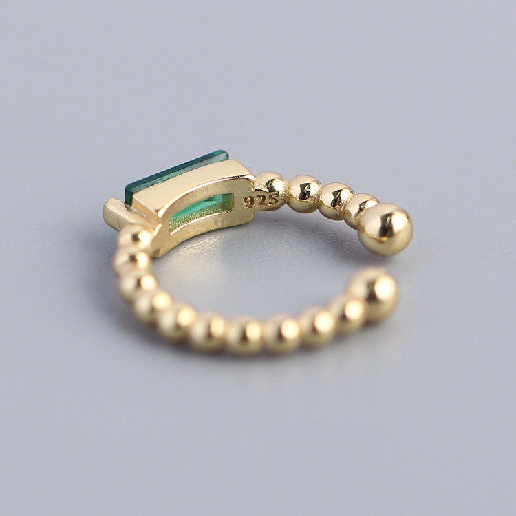 Sweet 925 Sterling Silver Geometric Round Inlaid Emerald Cubic Zirconia Ear Clip for Women