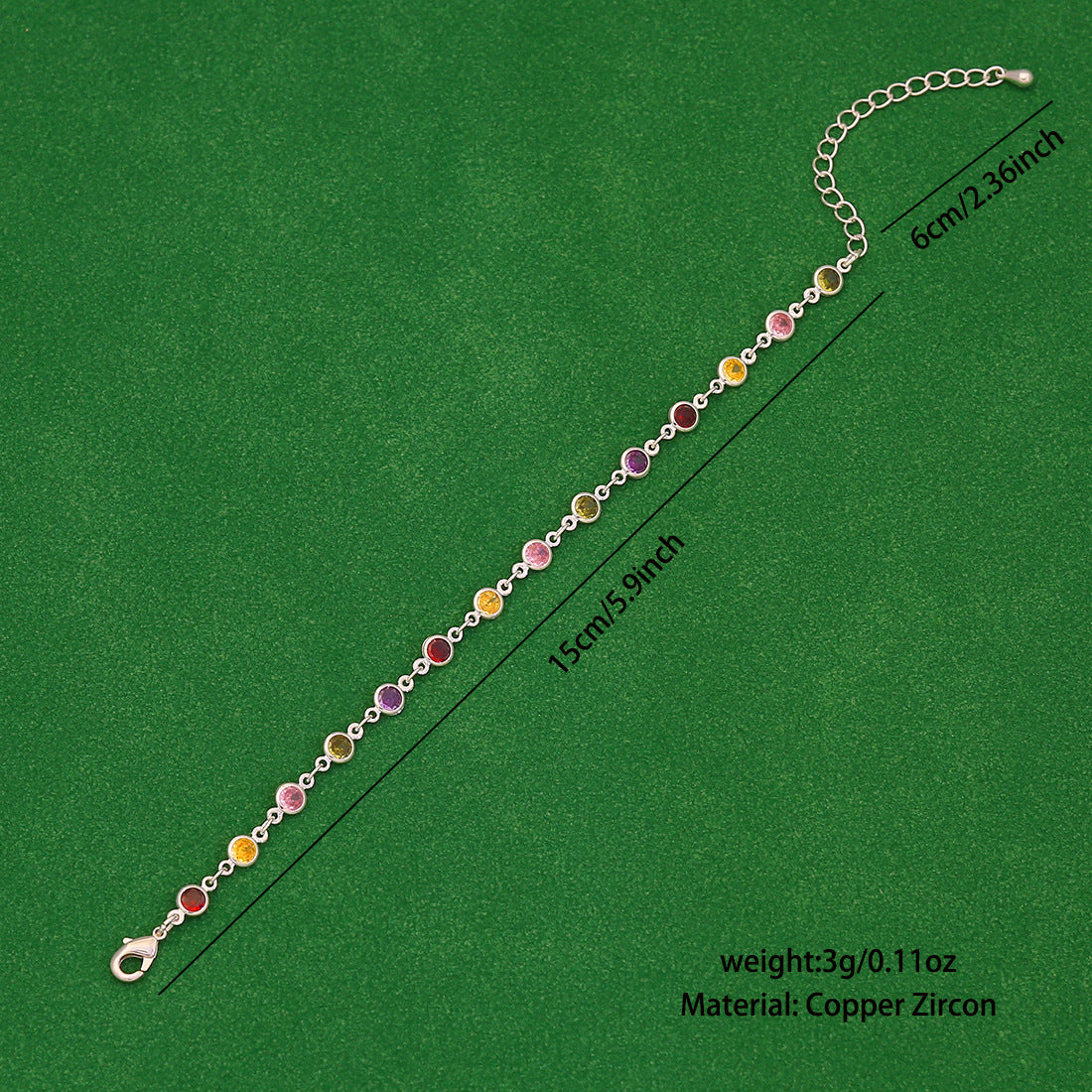 Minimalist Geometric Candy-Colored Zircon Crystal Bracelet for Women in Copper with Micro-Pavé Setting