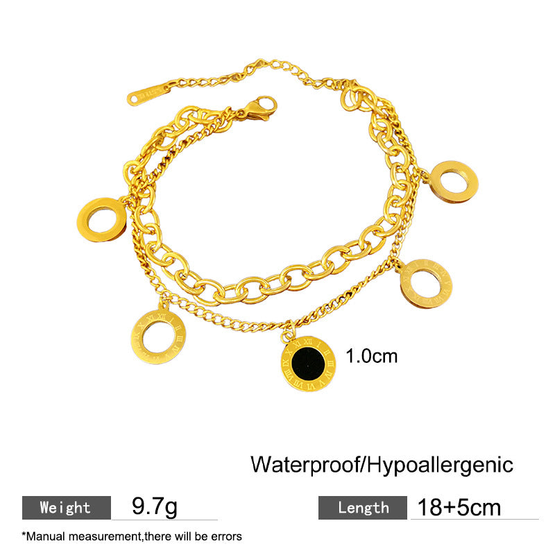Minimalist Elegant Titanium Steel Plated Geometric Round Double Layer Chain Bracelet