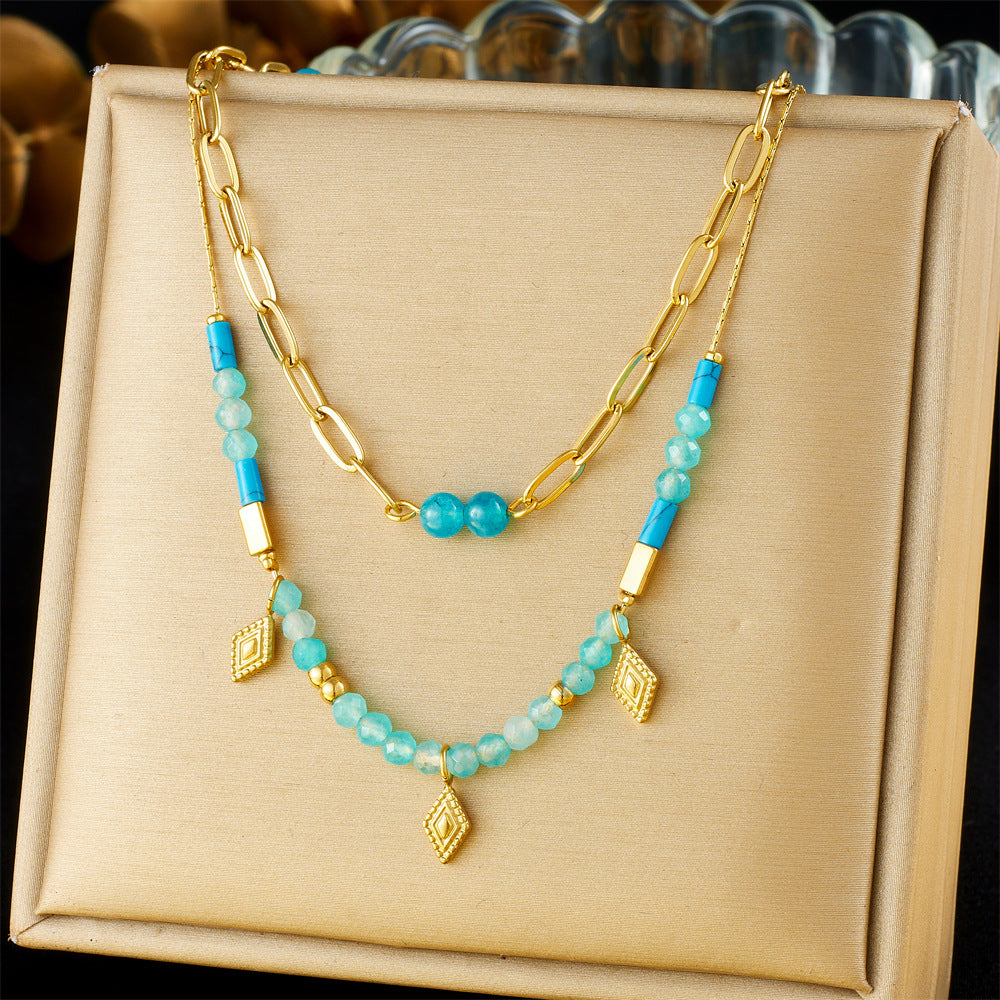 Minimalist Gold Plated Stainless Steel Layered Necklace with Heart Floral and Geometric Pendants