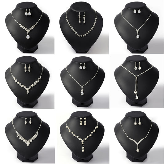 Fashionable Water-Drop Pendant Necklace and Earrings Set for Women with Rhinestone Inlay in Alloy, Wavy Chain Style