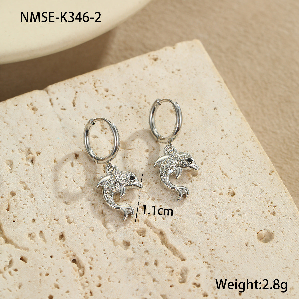 Pendientes de Acero Inoxidable con Forma de Estrella de Mar y Concha con Incrustaciones de Diamantes de Imitación para Mujer