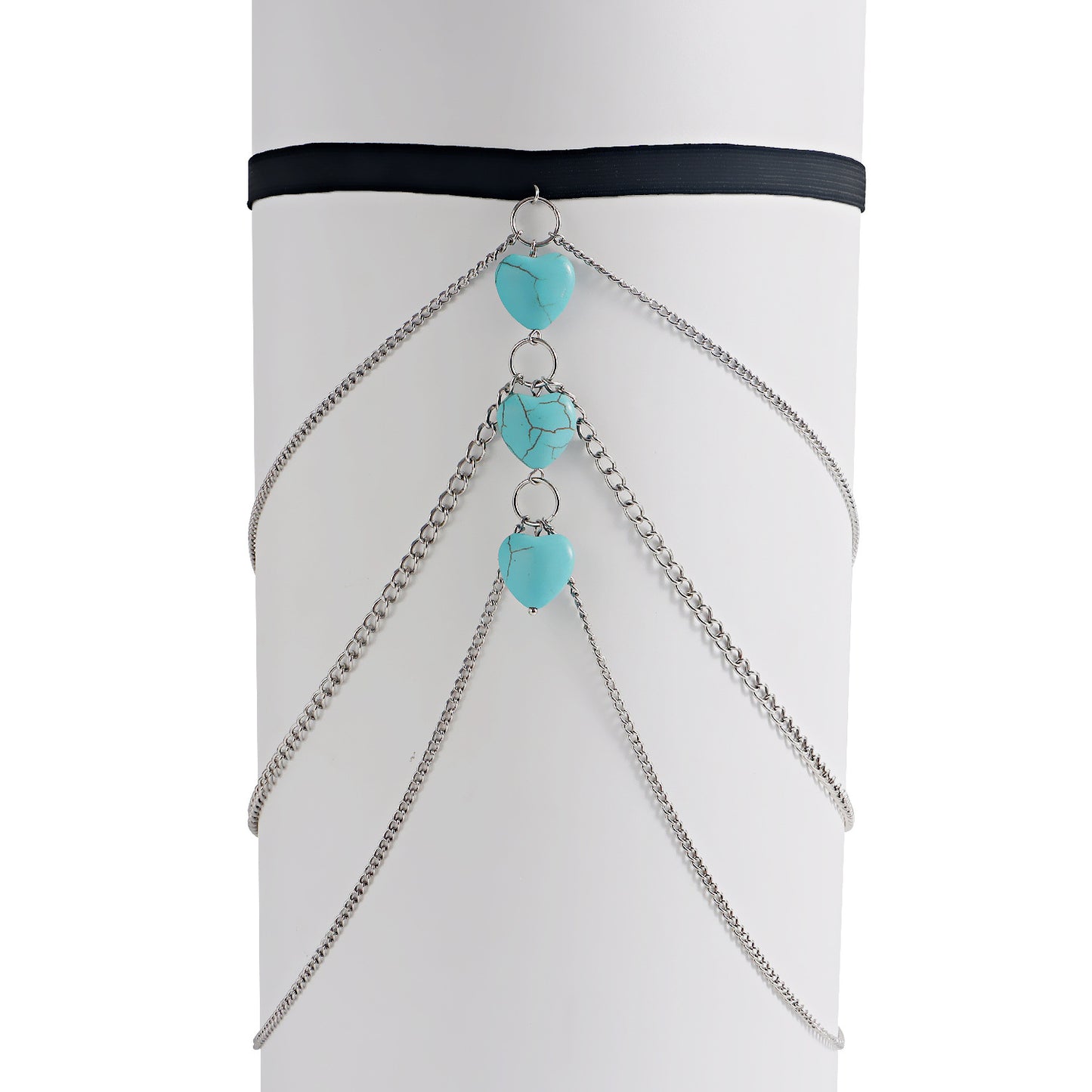 Geometric Style Alloy Leg Chain for Women with Turquoise Accent Beads Adjustable Ankle Bracelet for Beach Vacation