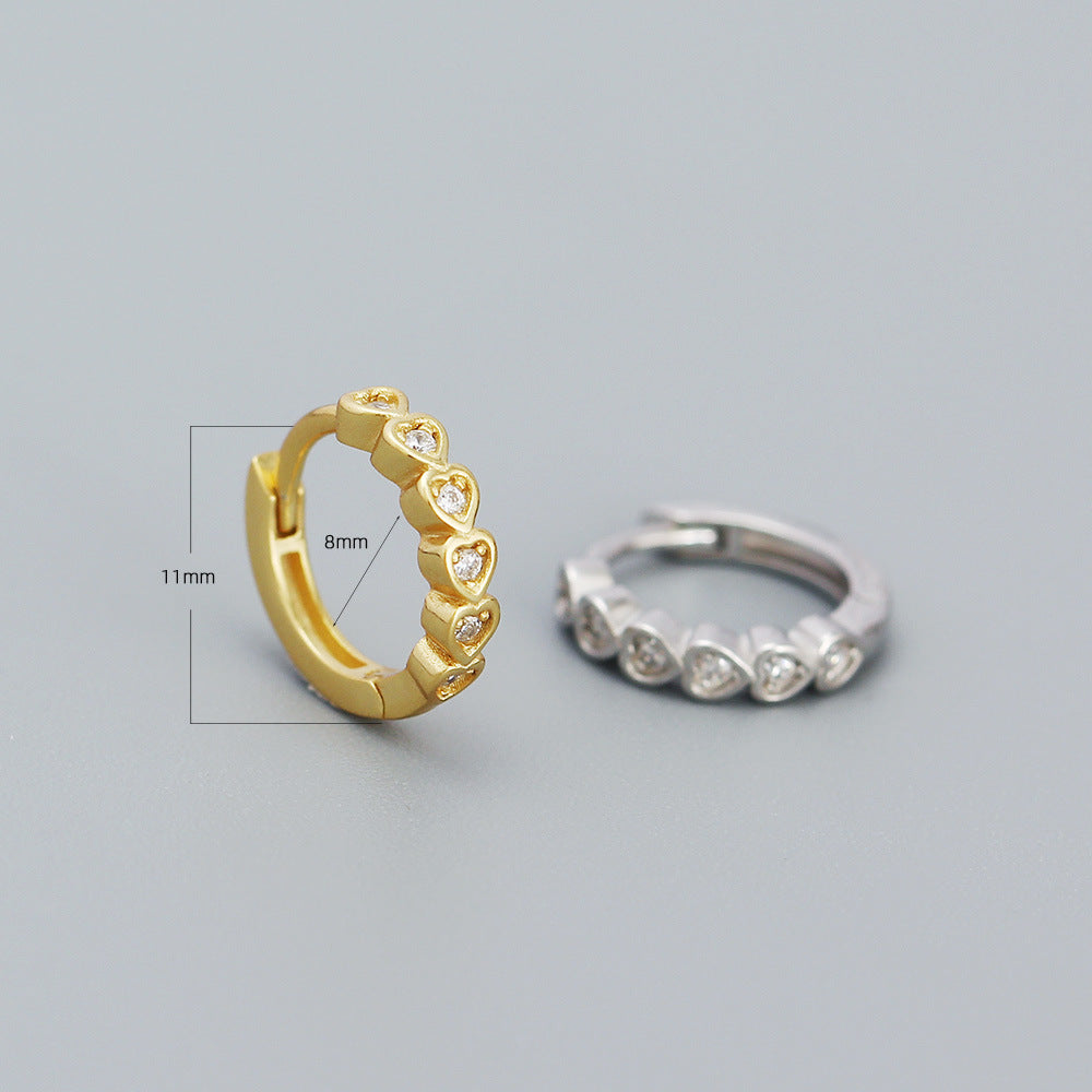 Heart-Shaped Rhinestone-Set Sterling Silver Ear Studs for Women Elegant Minimalist Earrings