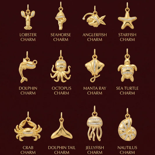 Minimalist Brass Plated Starfish Octopus Turtle Crab Conch Lobster Pendant Necklace with Pearl