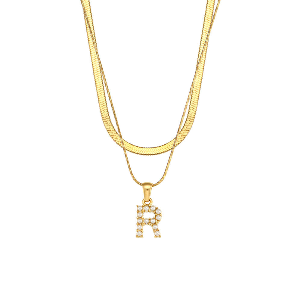 Collana con Pendente a Lettera alla Moda in Acciaio Inossidabile con Finitura Placcata e Catena Serpentina da Donna