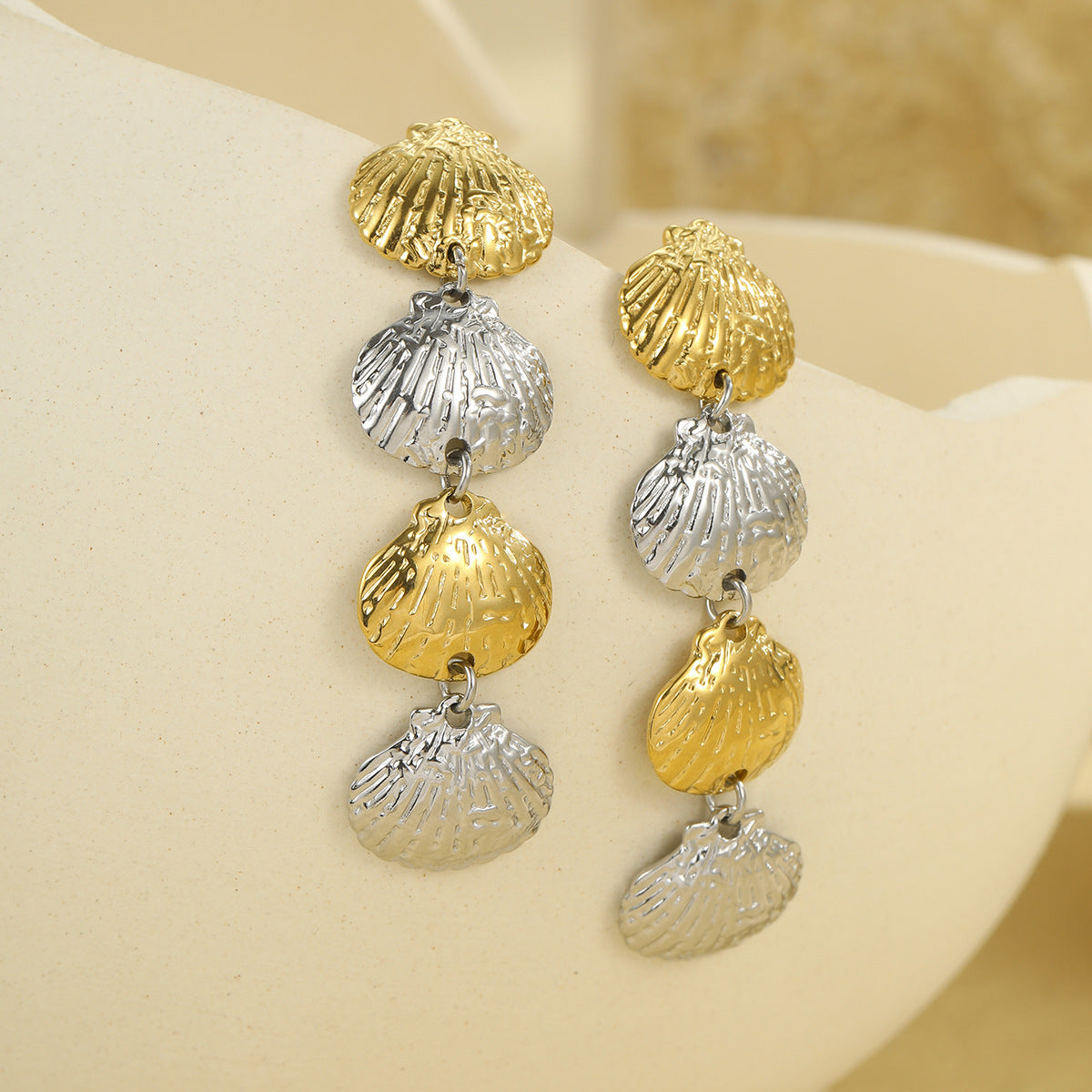 Set collana geometrica a conchiglia da donna in acciaio inossidabile placcato oro 18 carati, per vacanze estive al mare