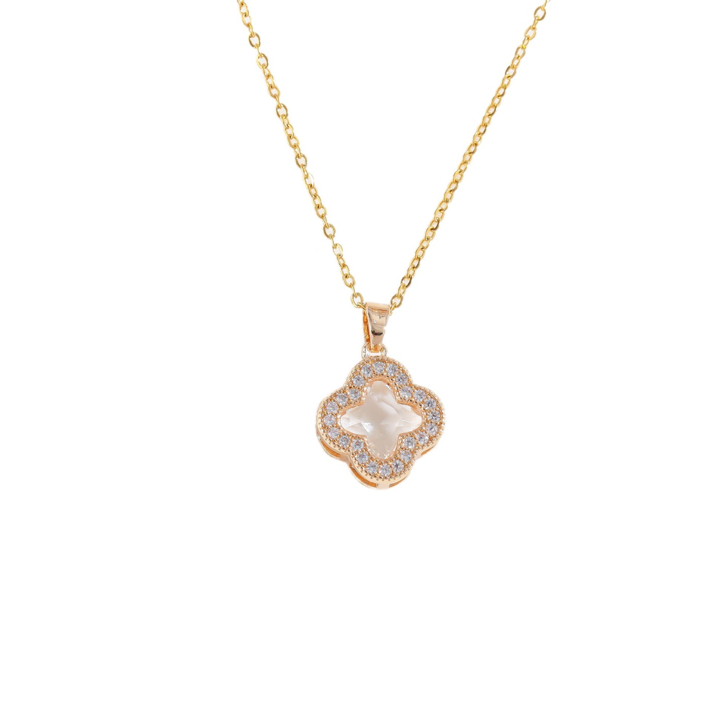 Sweet Elegant Floral Titanium Steel Inlay Rhinestone Pendant Necklace for Women