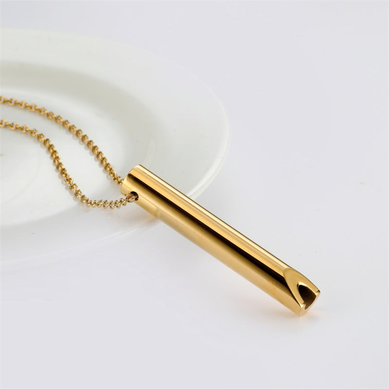 Polished Titanium Steel Whistle Pendant Necklace for Mindfulness and Stress Relief in Geometric Shape