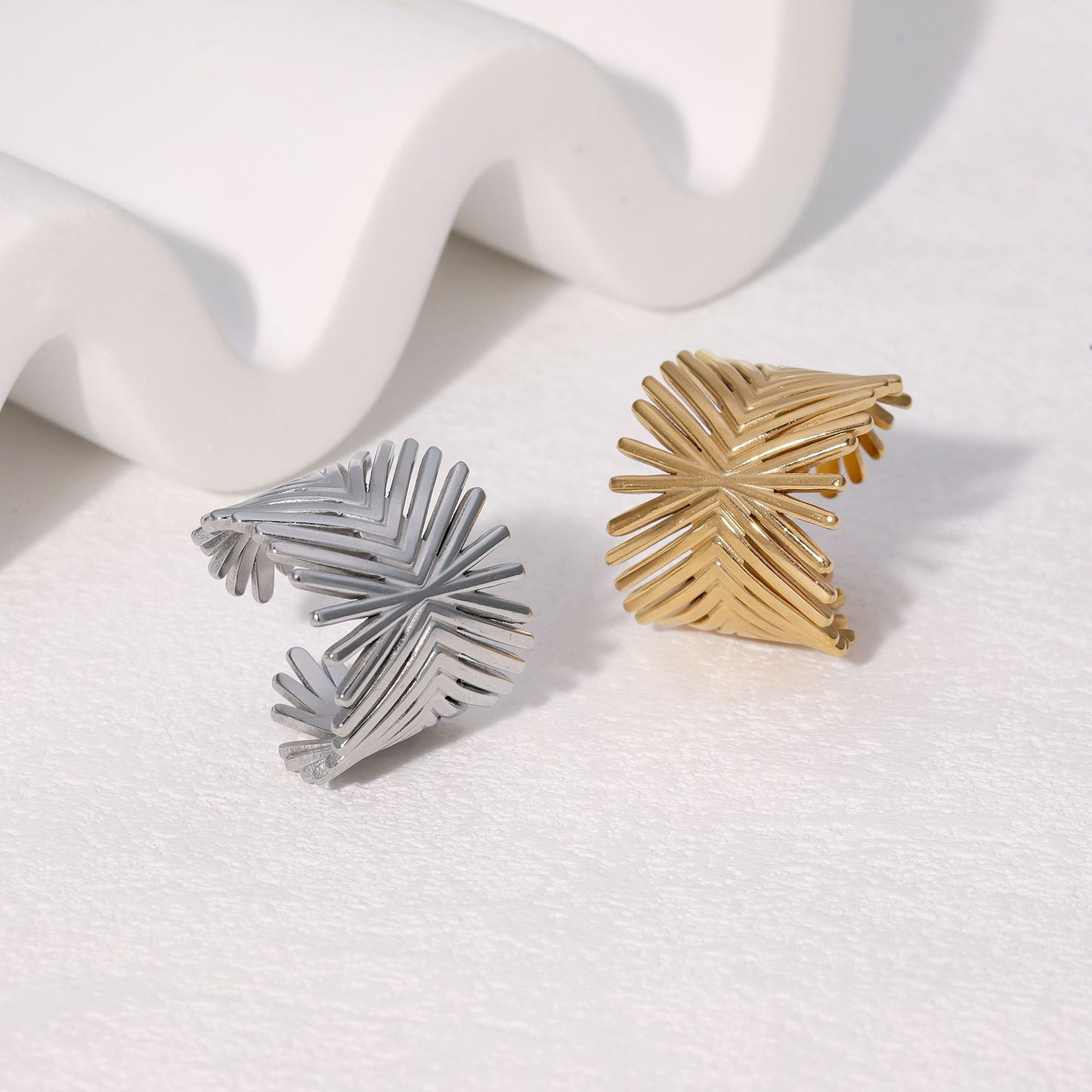 Minimalist 18K Gold Plated Geometric Line Titanium Steel Adjustable Open Ring